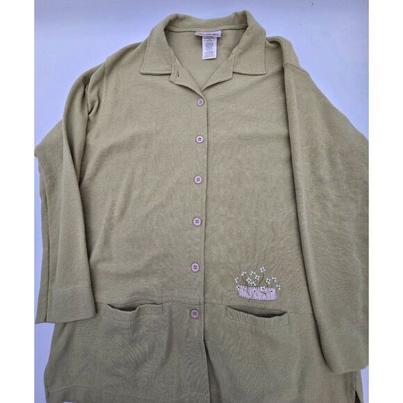 20th Street East By Morning Sun Womens XL Green Button-Up Cardigan With Floral E - Picture 1 of 6